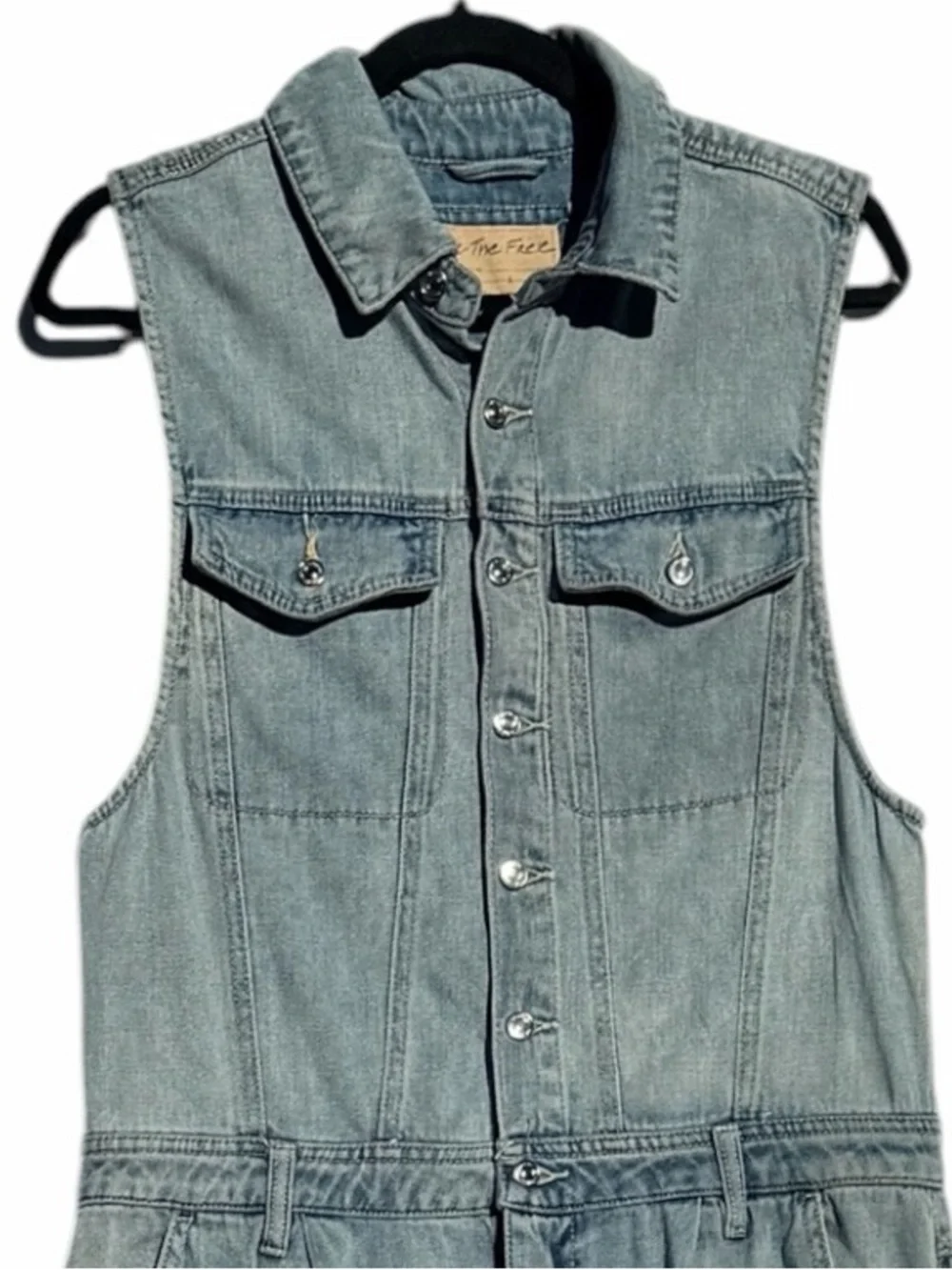 Free People We The Free Light Wash Denim Sleeveless Jumpsuit Coverall Size Large